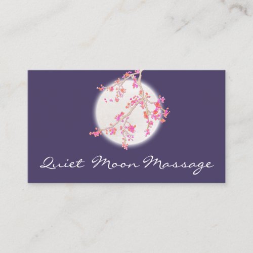 Massage Therapist Spa Pink Cherry Blossom and Moon Business Card