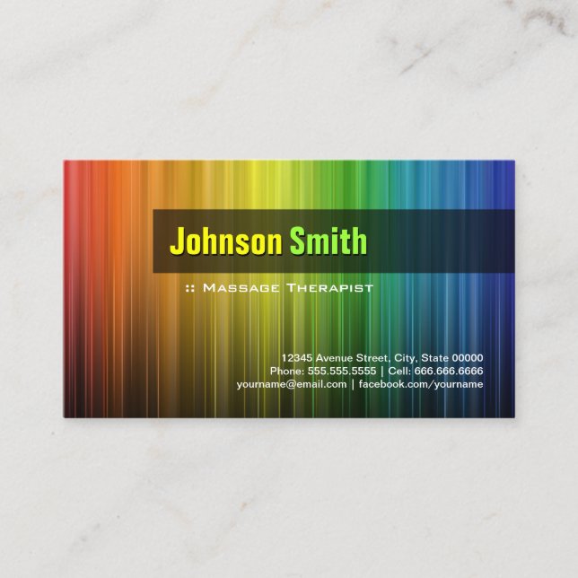 Massage Therapist - Stylish Rainbow Colors Business Card (Front)