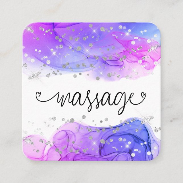 ** Massage Therapist Therapy Glitter Hearts Square Business Card (Front)