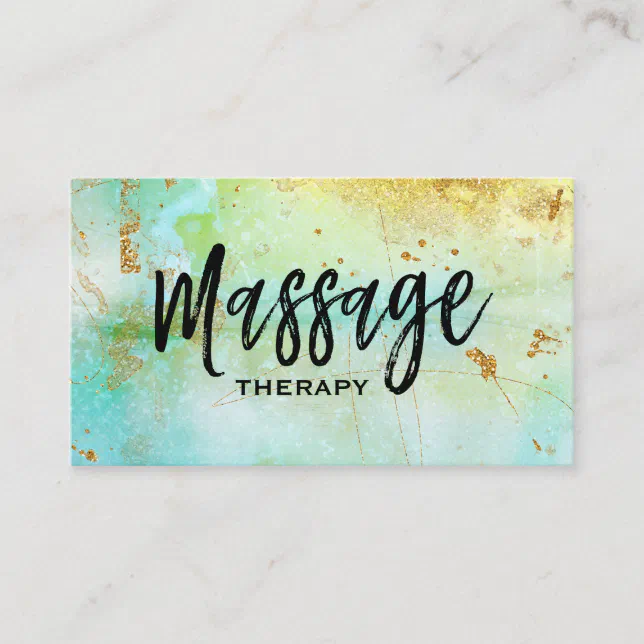 Massage Therapist Trendy Grunge Gold Turquoise Business Card Zazzle