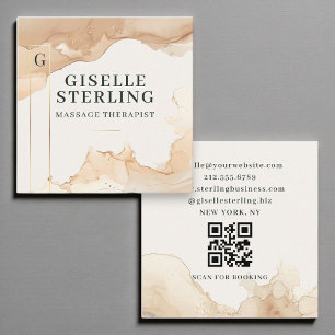 Massage Therapist Watercolor QR Code Gold Foil Square Business Card