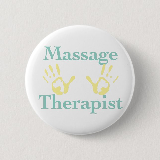 Massage Therapist: Yellow Hand Prints Button (Front)
