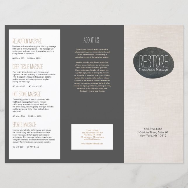  Massage Therapist  Zen Stone Tri-Fold Brochure (Front)