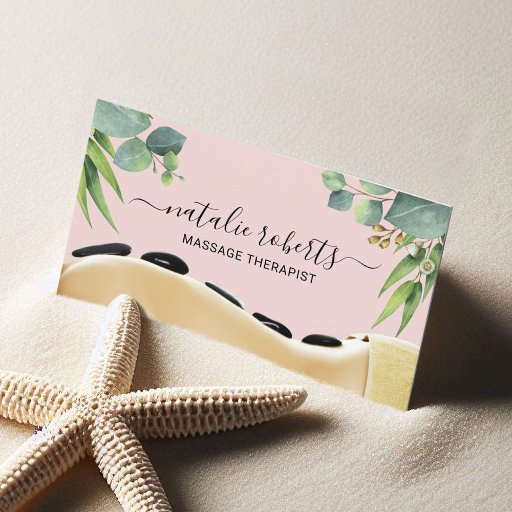 Customizable Massage Therapy Bodywork Greenery Spa Pink Business Card