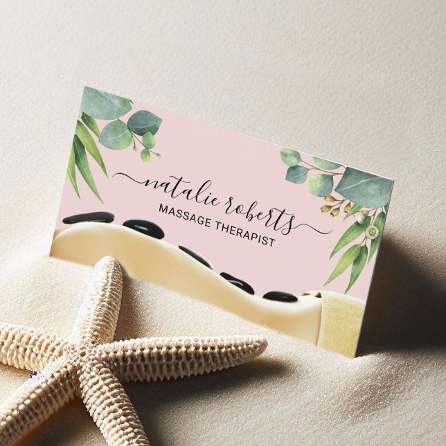 Massage Therapy Bodywork Greenery Spa Pink Business Card (Creator Uploaded)