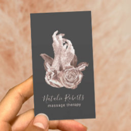 Massage Therapy Elegant Rose Gold Hands &amp; Flowers  Business Card