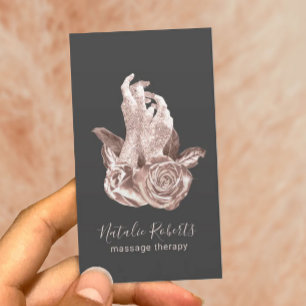 Massage Therapy Elegant Rose Gold Hands & Flowers Business Card