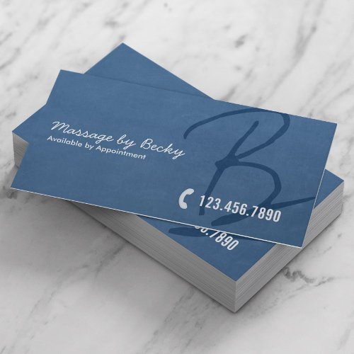 Massage Therapy Elegant Script Navy Blue Business Card
