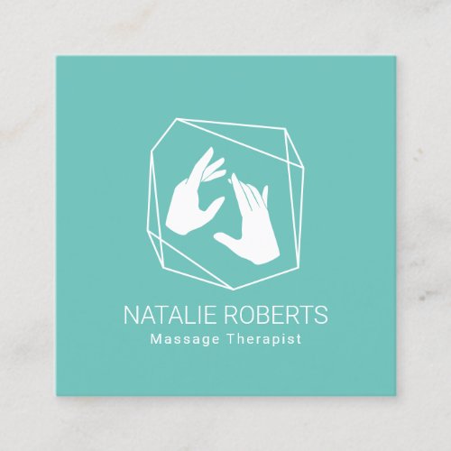 Massage Therapy Geometric Healing Hands Spa Teal Square Business Card