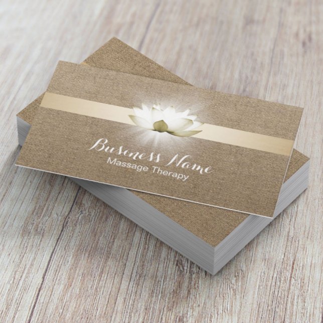 Massage Therapy Glowing Lotus Healing Salon Burlap Business Card (Creator Uploaded)