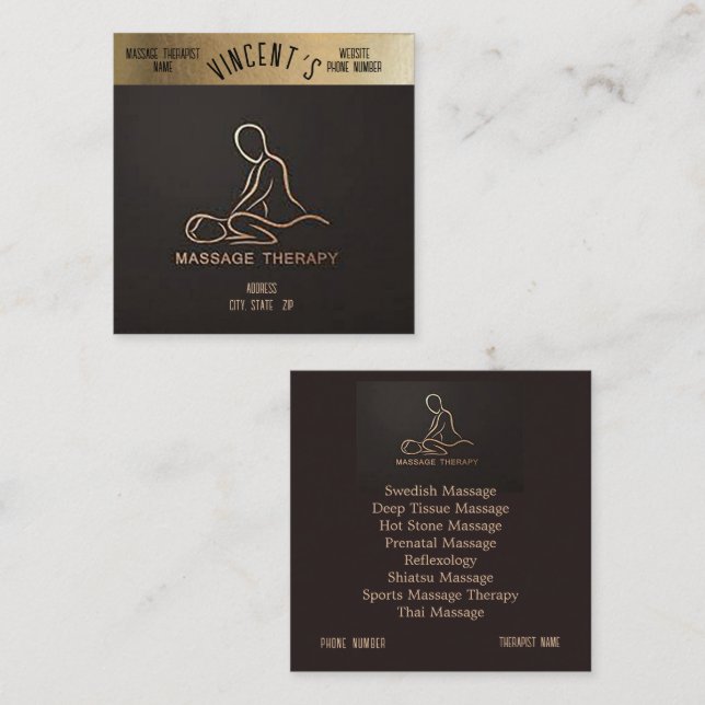 Massage Therapy Gold & Black Business Card (Front/Back)