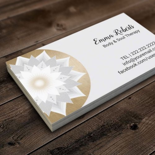 Massage Therapy Gold Lotus Flower Logo Elegant Business Card