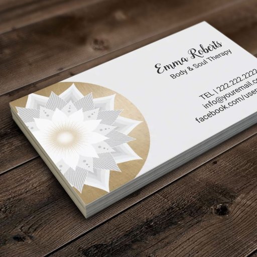 Customizable Massage Therapy Gold Lotus Flower Logo Elegant Business Card