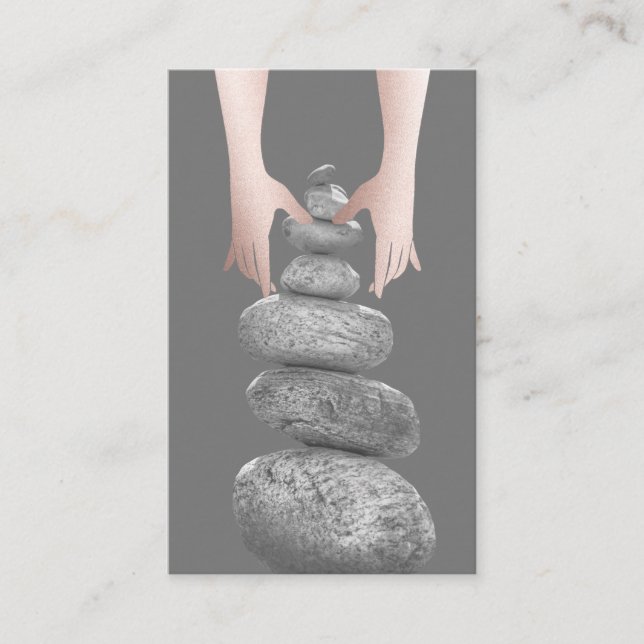 Massage Therapy Hands Balanced Rocks Wellness Spa Business Card (Front)