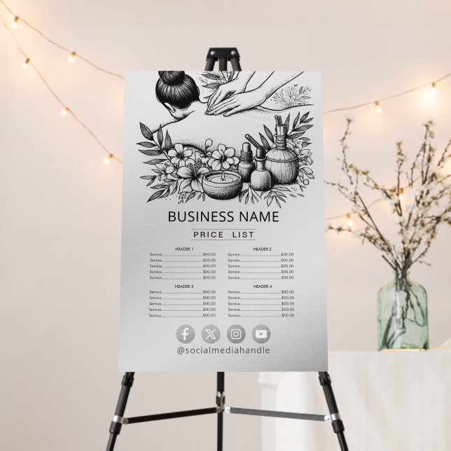 Massage Therapy Healing Hand Energy Spa Price List Foam Board (In Situ (Stand))