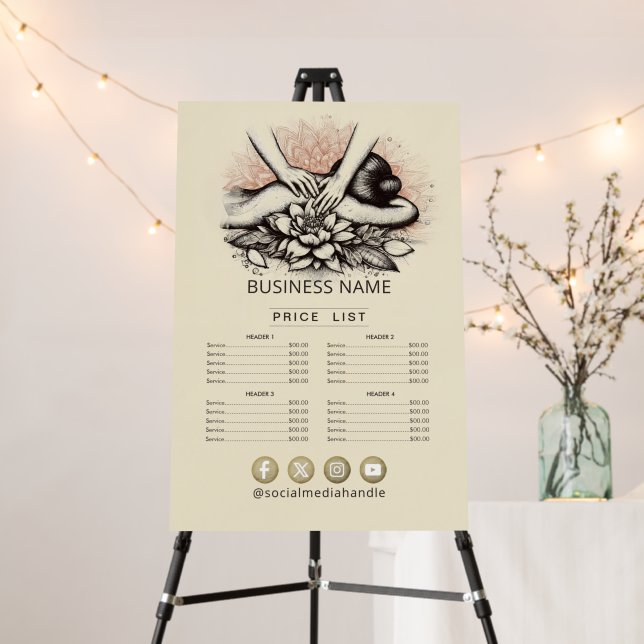 Massage Therapy Healing Hand Energy Spa Price List Foam Board (In Situ (Stand))