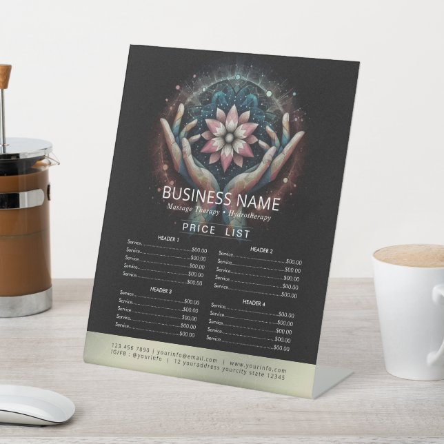 Massage Therapy Healing Hand Energy Spa Price List Pedestal Sign (In SItu)