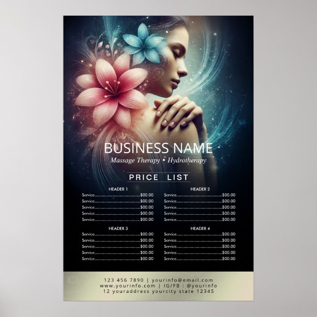 Massage Therapy Healing Hand Energy Spa Price List Poster (Front)