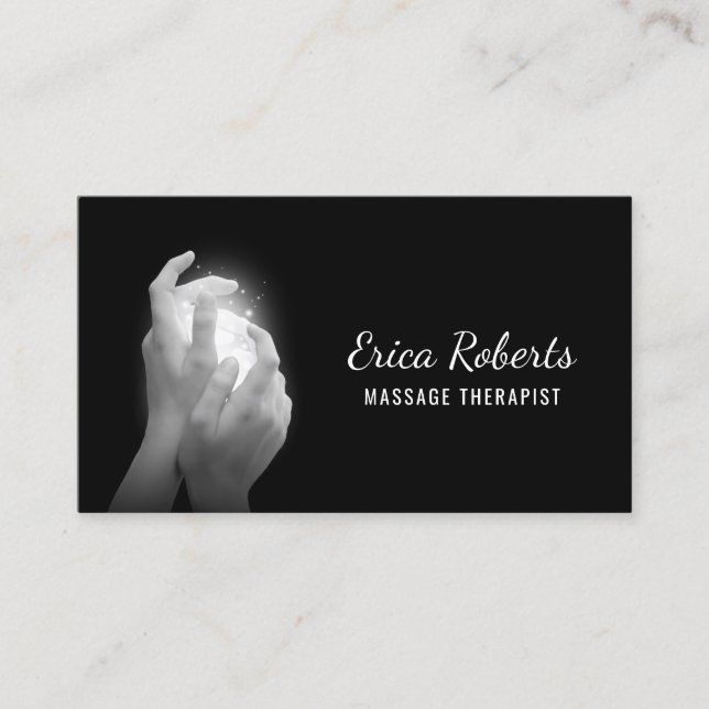 Massage Therapy Healing Hands Black Appointment Card (Front)
