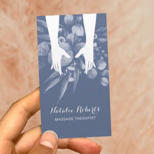 Massage Therapy Healing Hands Blue Botanical Spa Business Card