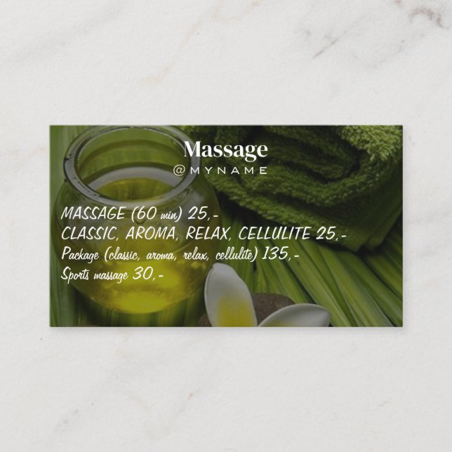 Massage Therapy Healing Hands Botanical Health Spa Business Card (Front)