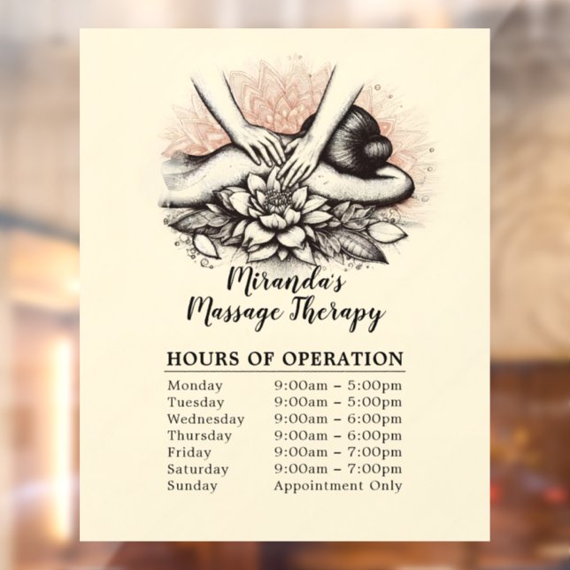 Massage Therapy Healing Hands Energy Opening Hours Window Cling (Sheet 2)