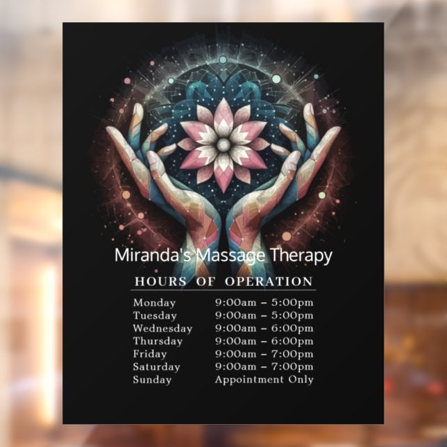 Massage Therapy Healing Hands Energy Opening Hours Window Cling (Sheet 2)