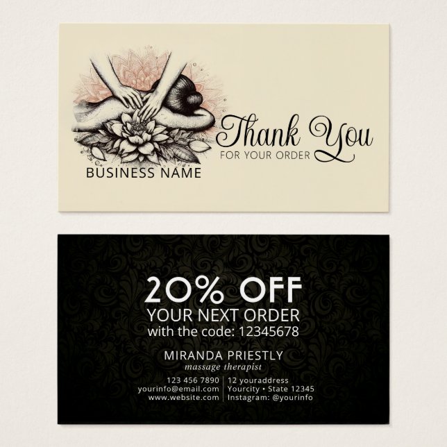 Massage Therapy Healing Hands Energy Spa Thank You (Front & Back)