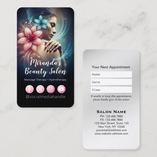 Massage Therapy Healing Hands Energy Spa Wellness Appointment Card (Front/Back)