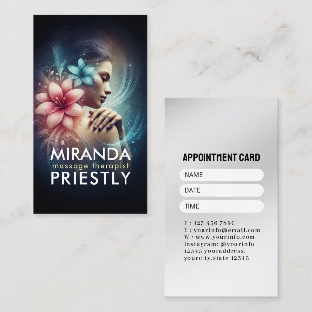 Massage Therapy Healing Hands Energy Spa Wellness Appointment Card (Front/Back)