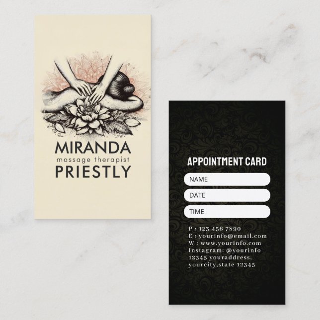 Massage Therapy Healing Hands Energy Spa Wellness Appointment Card (Front/Back)