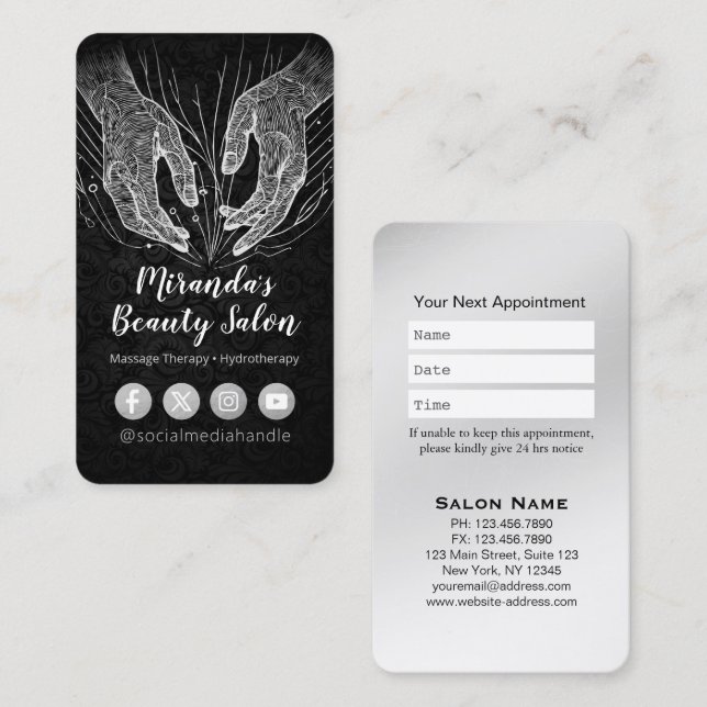 Massage Therapy Healing Hands Energy Spa Wellness Appointment Card (Front/Back)