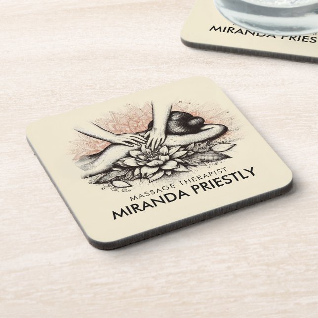 Massage Therapy Healing Hands Energy Spa Wellness Beverage Coaster (Left Side)