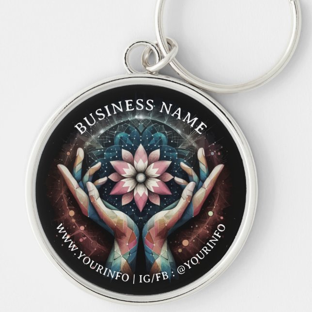 Massage Therapy Healing Hands Energy Spa Wellness Keychain (Front)