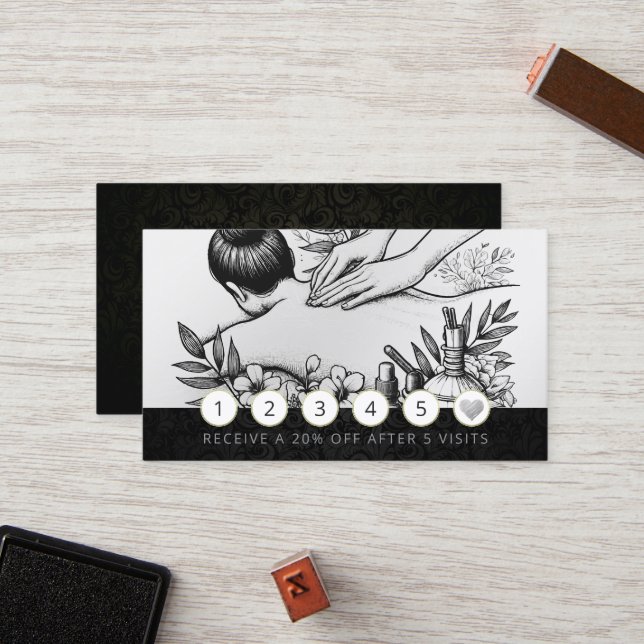 Massage Therapy Healing Hands Energy Spa Wellness Loyalty Card (Front/Back In Situ)