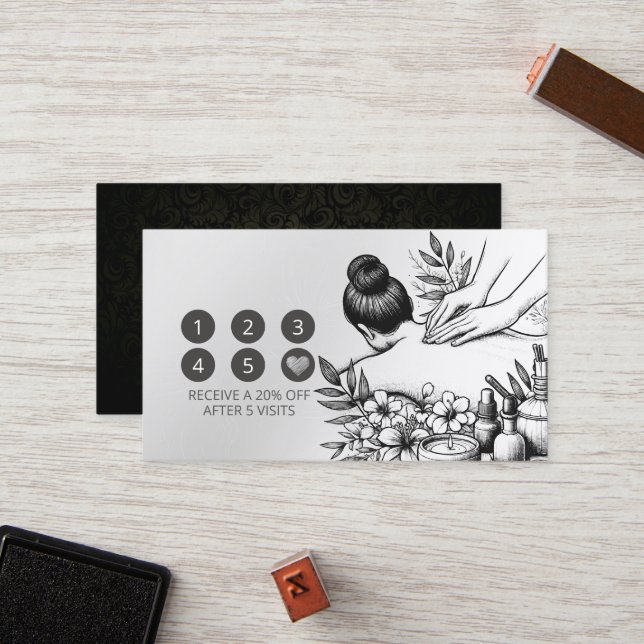 Massage Therapy Healing Hands Energy Spa Wellness Loyalty Card (Front/Back In Situ)