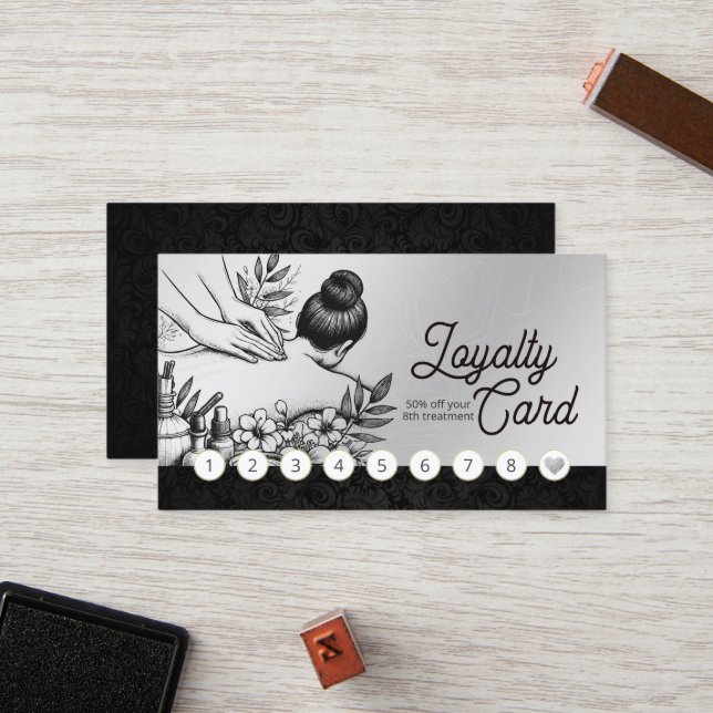 Massage Therapy Healing Hands Energy Spa Wellness Loyalty Card (Front/Back In Situ)