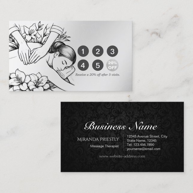 Massage Therapy Healing Hands Energy Spa Wellness Loyalty Card (Front/Back)