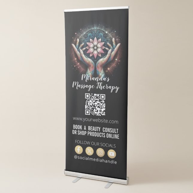 Massage Therapy Healing Hands Energy Spa Wellness Retractable Banner (3/4)