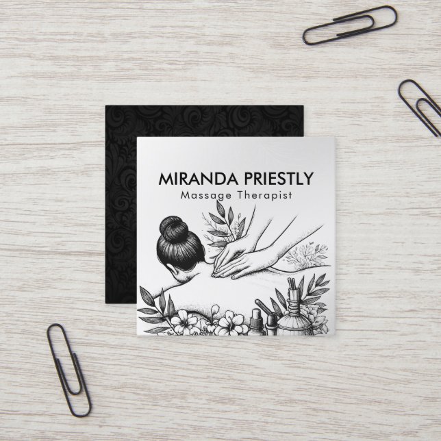 Massage Therapy Healing Hands Energy Spa Wellness Square Business Card (Front/Back In Situ)