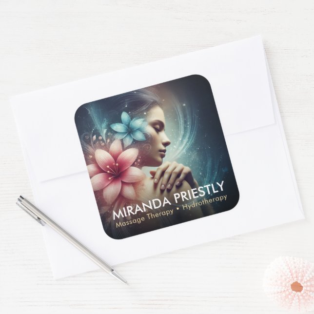 Massage Therapy Healing Hands Energy Spa Wellness Square Sticker (Envelope)