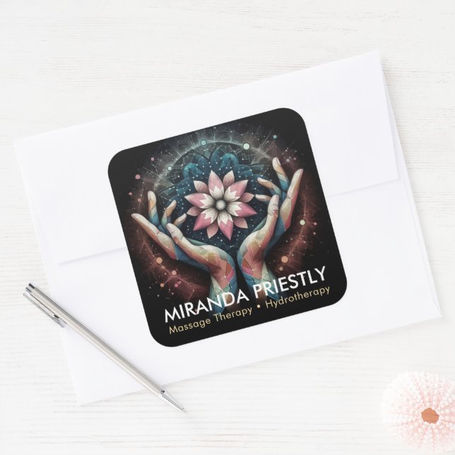 Massage Therapy Healing Hands Energy Spa Wellness Square Sticker (Envelope)