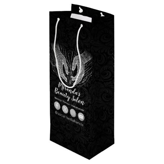 Massage Therapy Healing Hands Energy Spa Wellness Wine Gift Bag (Back Angled)