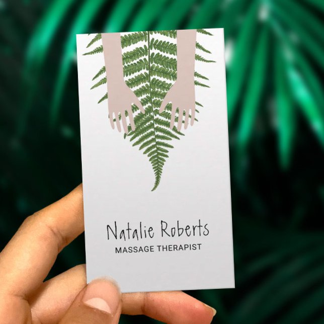 Massage Therapy Healing Hands Fern Botanical Spa Business Card (Creator Uploaded)
