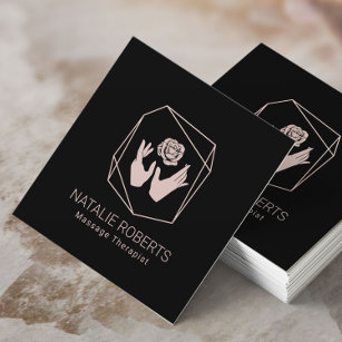 Massage Therapy Healing Hands & Flower Geometric Square Business Card