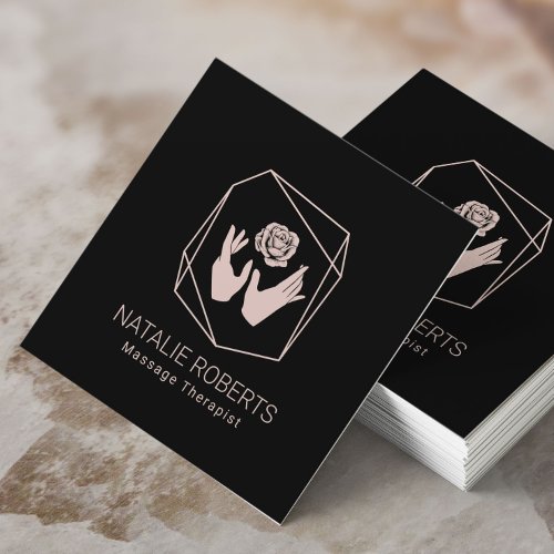 Massage Therapy Healing Hands  Flower Geometric Square Business Card