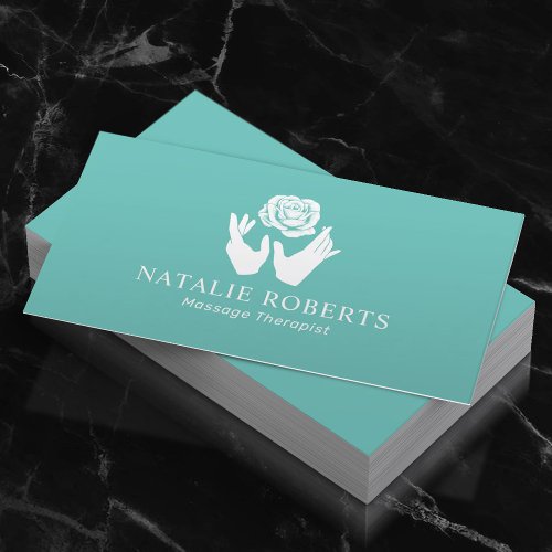 Massage Therapy Healing Hands  Flower Teal Spa Business Card