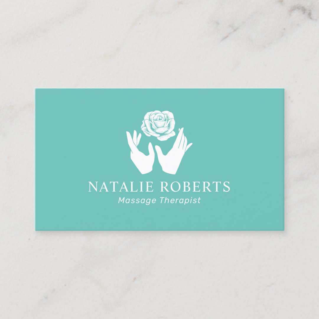 Massage Therapy Healing Hands And Flower Teal Spa Business Card Zazzle