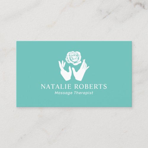 Massage Therapy Healing Hands  Flower Teal Spa Business Card
