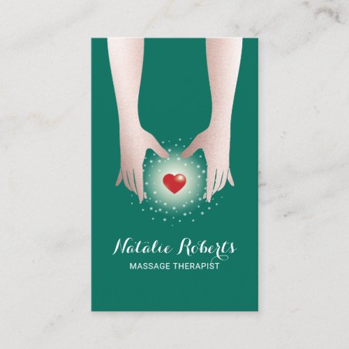 Massage Therapy Healing Hands  Heart Teal Business Card
